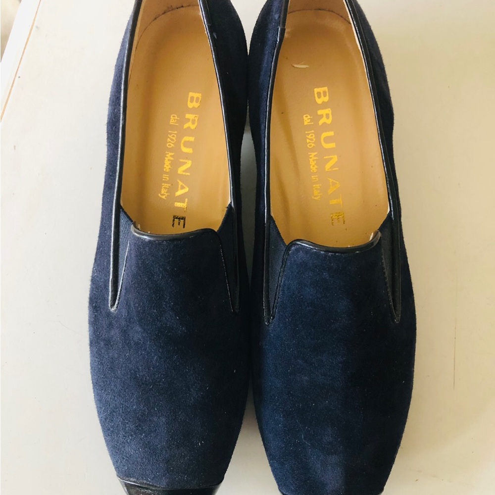 BRUNATE Italian Blue Suede Slip On Low Heel Pumps Premium Handmade Suede Euro
